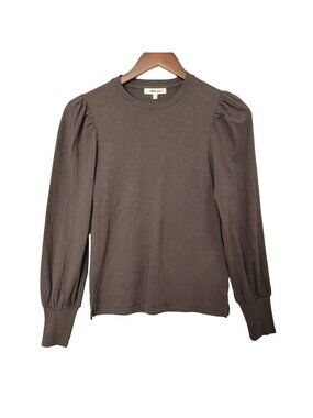 Madewell Smocked Long-Sleeve Top in Soft Slub Womens Size XS Brown Cotton NWT